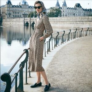 J. Crew Leopard Print Button Front Midi Dress 14 Tall